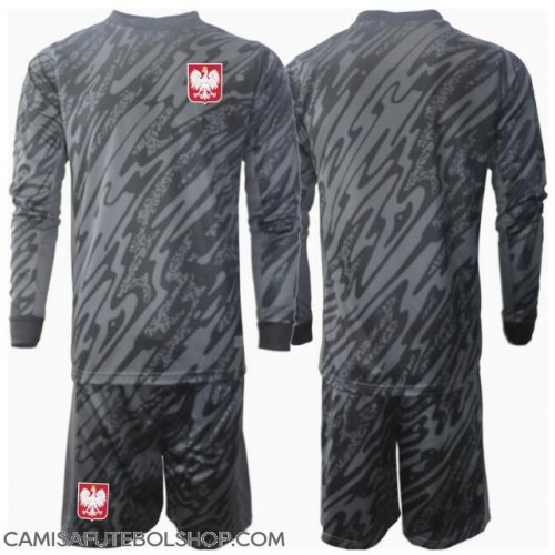Camisa de time de futebol Polónia Goleiro Replicas 2º Equipamento Infantil Europeu 2024 Manga Comprida (+ Calças curtas)